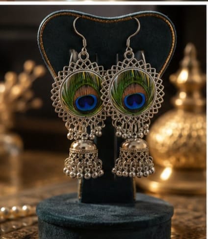 [NG-ER-009] Peacock feather jhumka