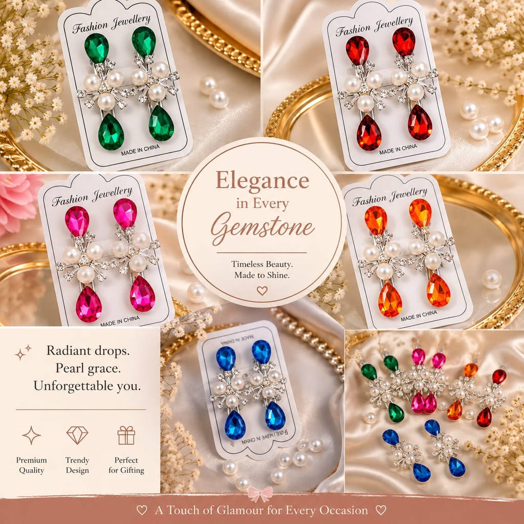 Gemstone Pearl Drop Earrings